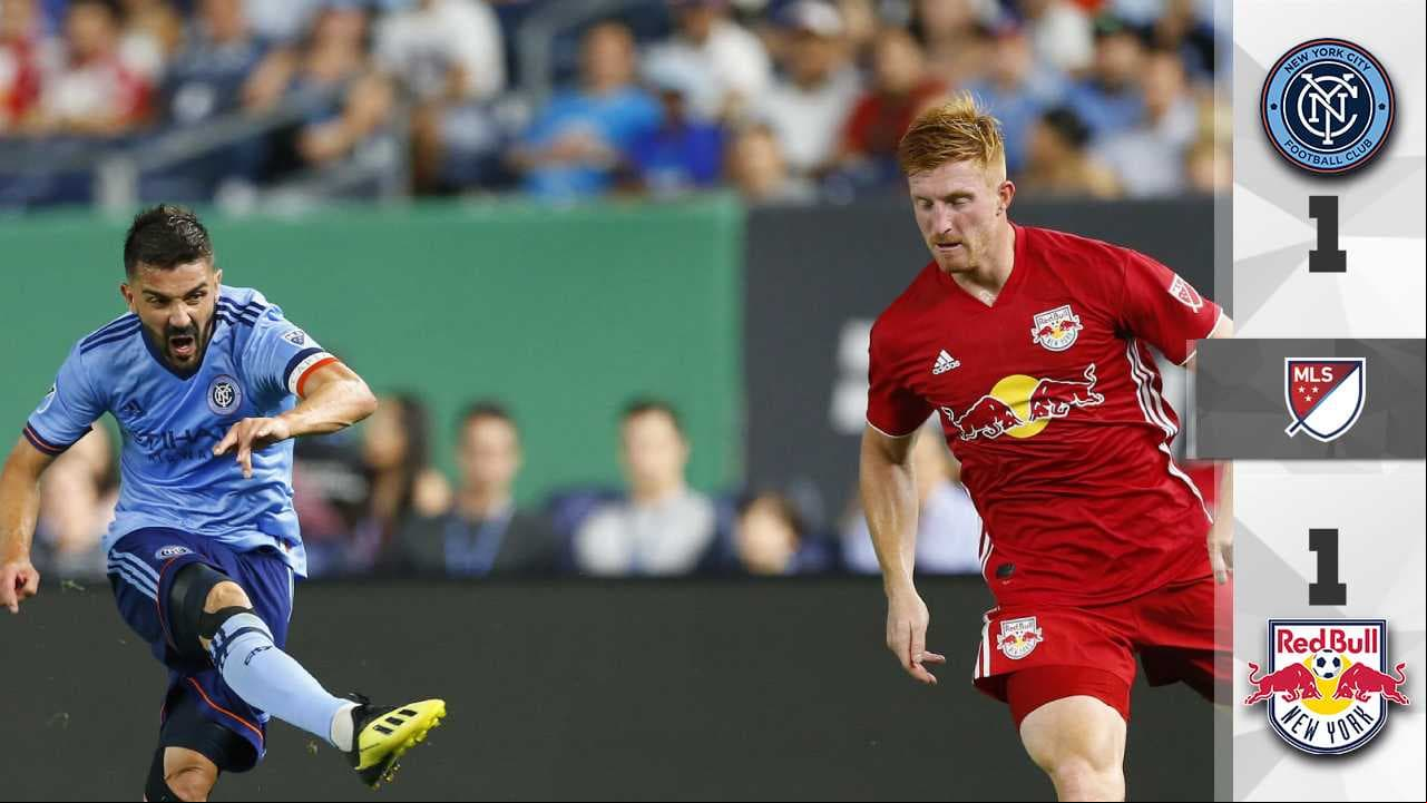 David Villa salvó a un NYCFC que igualó con dos expulsados a Red Bulls en el derbi de NY