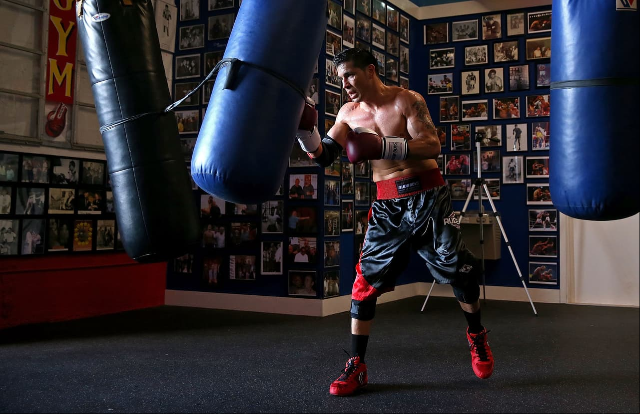 MIAMI, FL - MAY 12: Sergio "Maravilla" Martinez works out for  of the media at Matt Baiamontes's Boxing Club prior to his fight against Miguel Cotto on May 12, 2014 in Miami, Florida. (Photo by Mike Ehrmann/Getty Images)