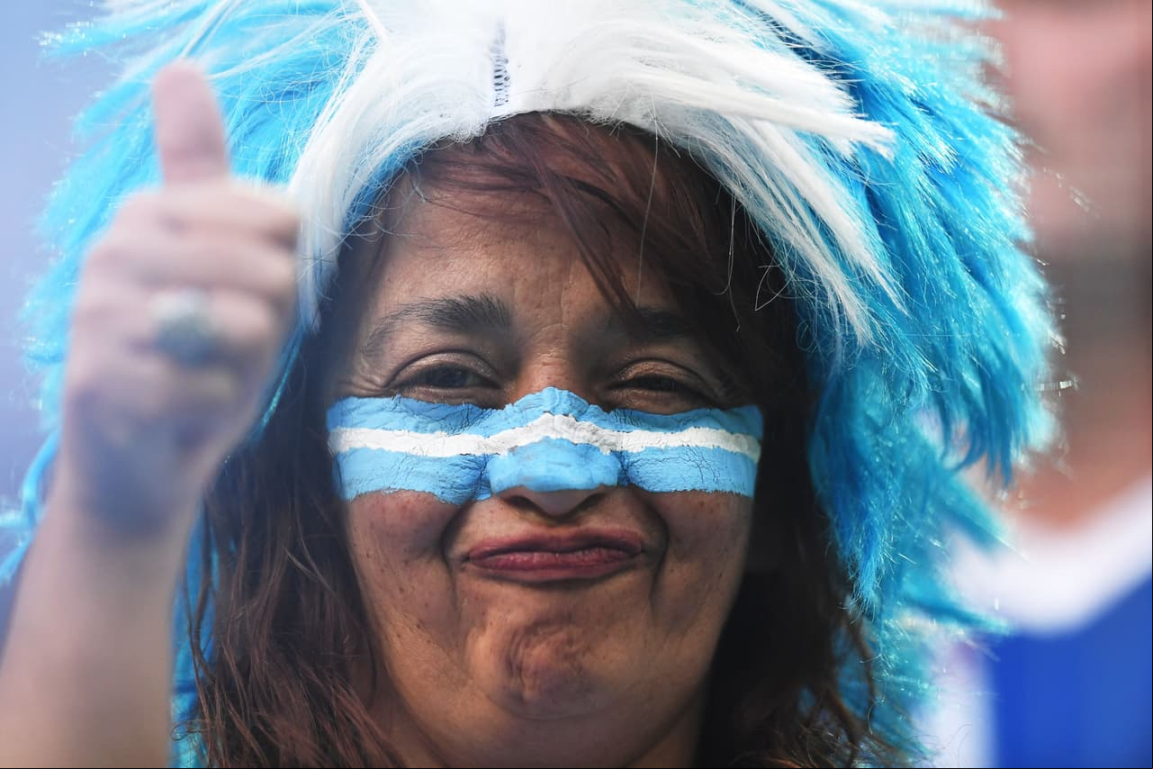 An Argentina fan reacts before the Russia 2018 World Cup Group D football match between Nigeria and Argentina at the Saint Petersburg Stadium in Saint Petersburg on June 26, 2018. (Photo by GABRIEL BOUYS / AFP) / RESTRICTED TO EDITORIAL USE - NO MOBILE PUSH ALERTS/S (Photo credit should read GABRIEL BOUYS/AFP/Getty Images)