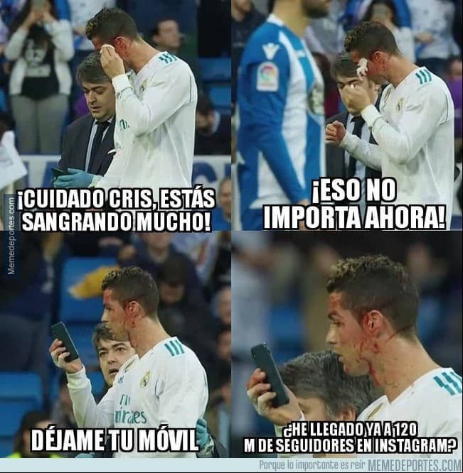 ¿Te das cuenta que estás descalabrado y tu primera reacción es ver tu reflejo en un celular? ¡Eso fue lo que hizo Cristiano Ronaldo y los memes no lo perdonaron!