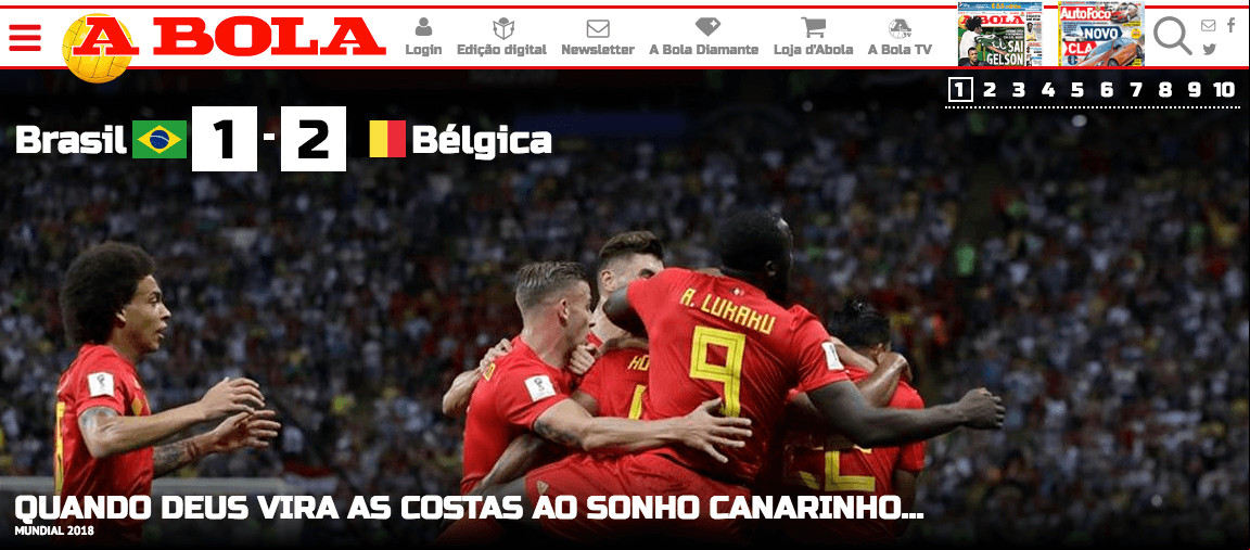 El periódico deportivo portugués 
<i>A Bola</i>: Cuando Dios le da la espalda al sueño Canarinho.